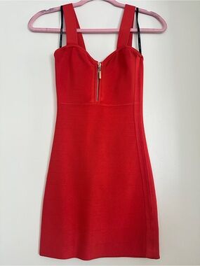 Marciano Red Zip-Front Bodycon Mini Dress